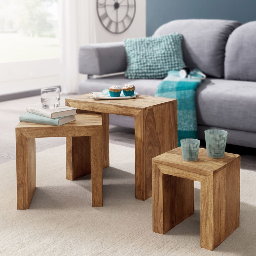 Solid Wood Cube Stool set of 3