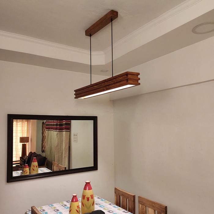 Solid Wood Artline 36 Led Hanging Lamp With Brown Base