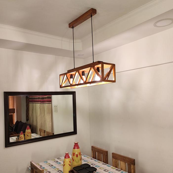 Solid Wood Symmetric Centrum Hanging Light With Brown Base