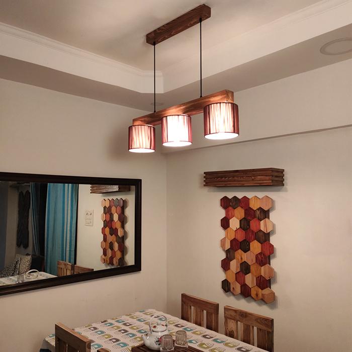 Solid Wood Tiga Brown Fabric Lampshade Series Hanging Light With Brown Base
