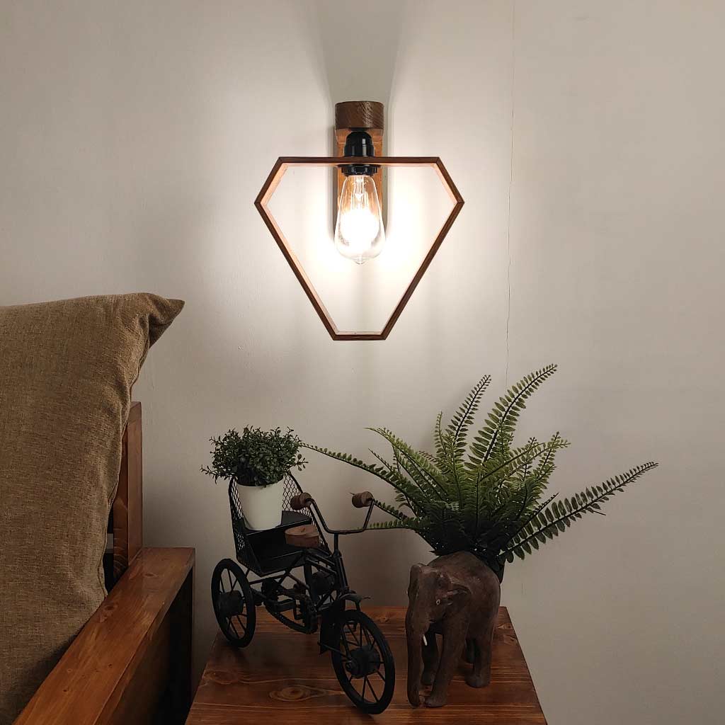 Hexad Brown Wooden Wall Light