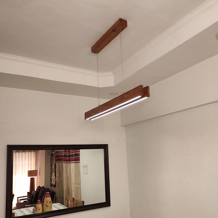 Solid Wood Slimline 36 DUO Led Hanging Lamp With Brown Base