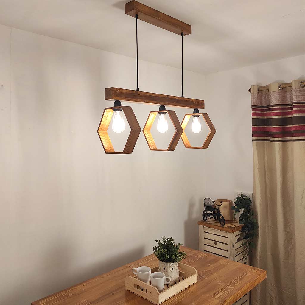 Hexagram Brown 3 Series Hanging Lamp