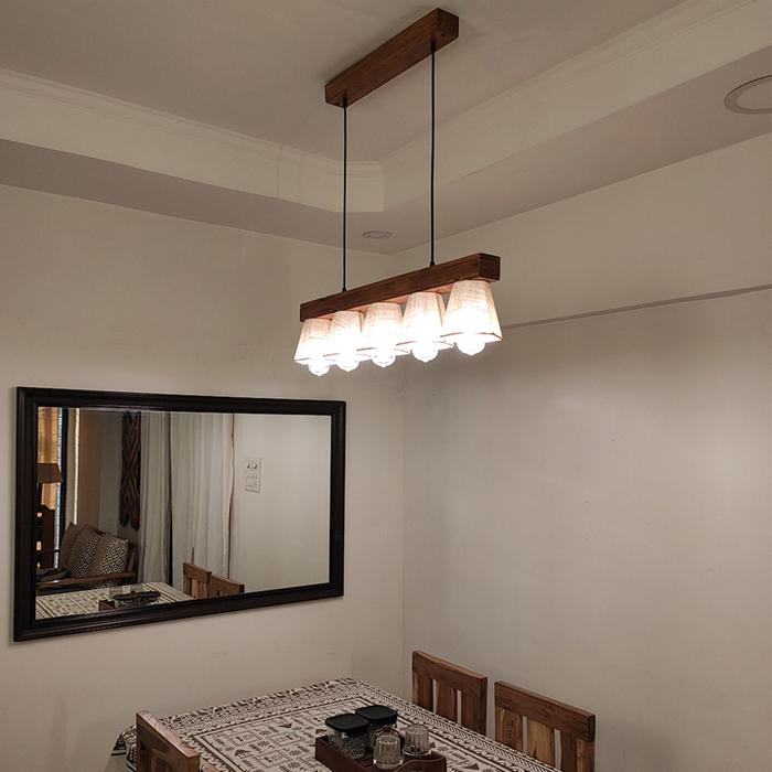 Solid Wood Hexa Hanging Light With Brown Base