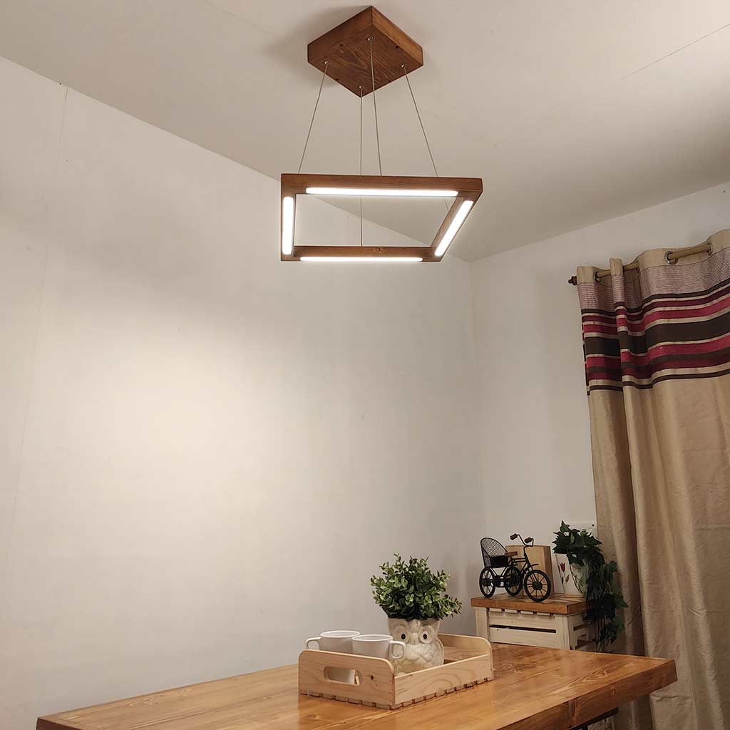 Atrium Triangular Brown LED Hanging Lamp