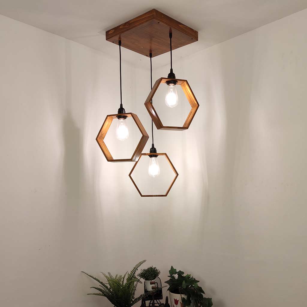 Hexagram Brown Cluster Hanging Lamp