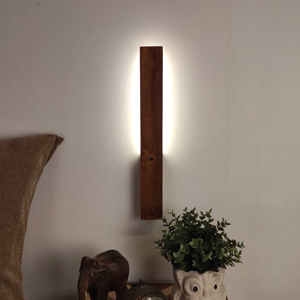 Slimline Brown Wooden LED Wall Light