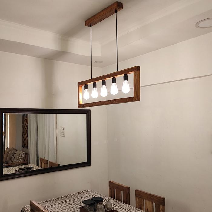 Solid Wood Abacus Hanging Light With Brown Base