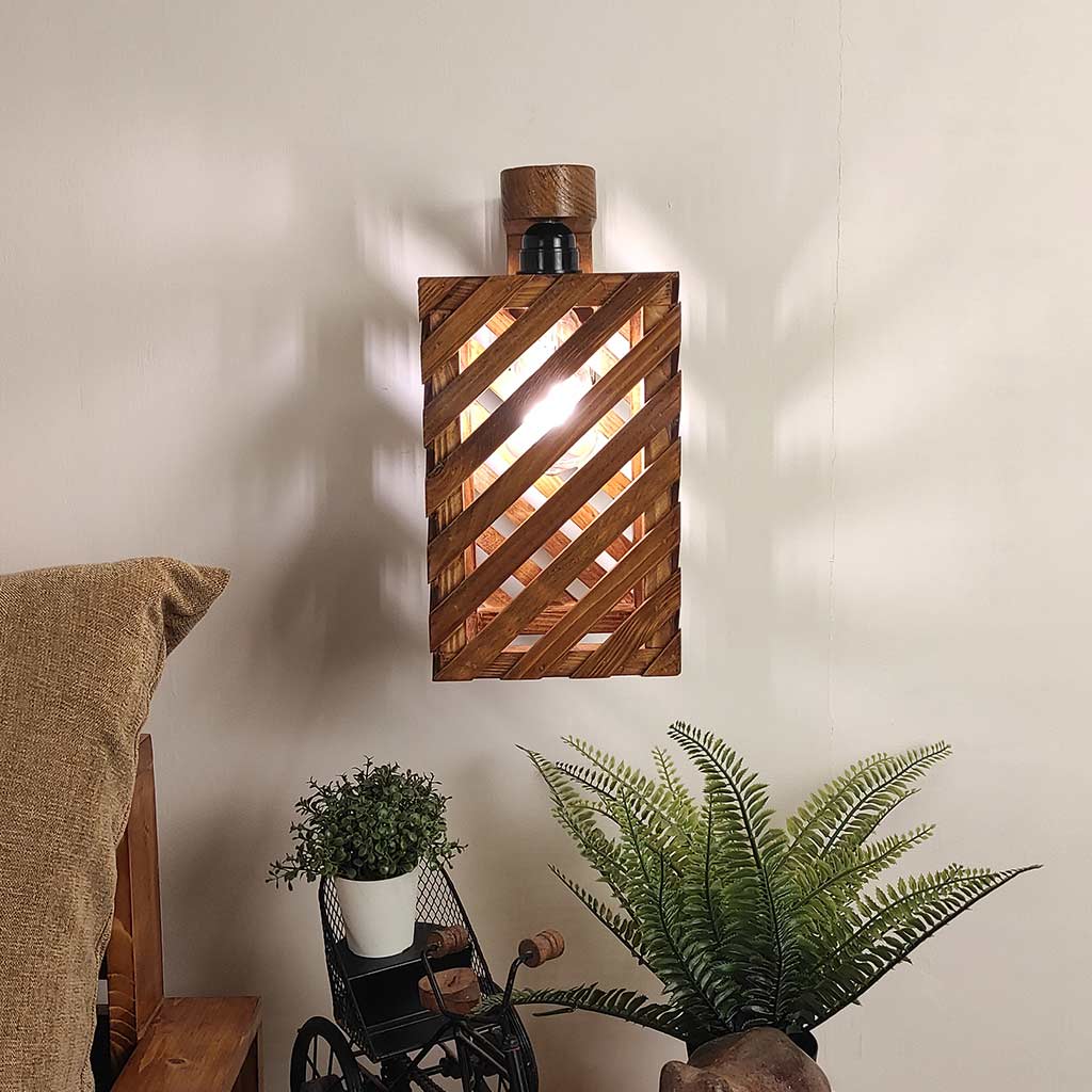 Oblique Brown Wooden Wall Light