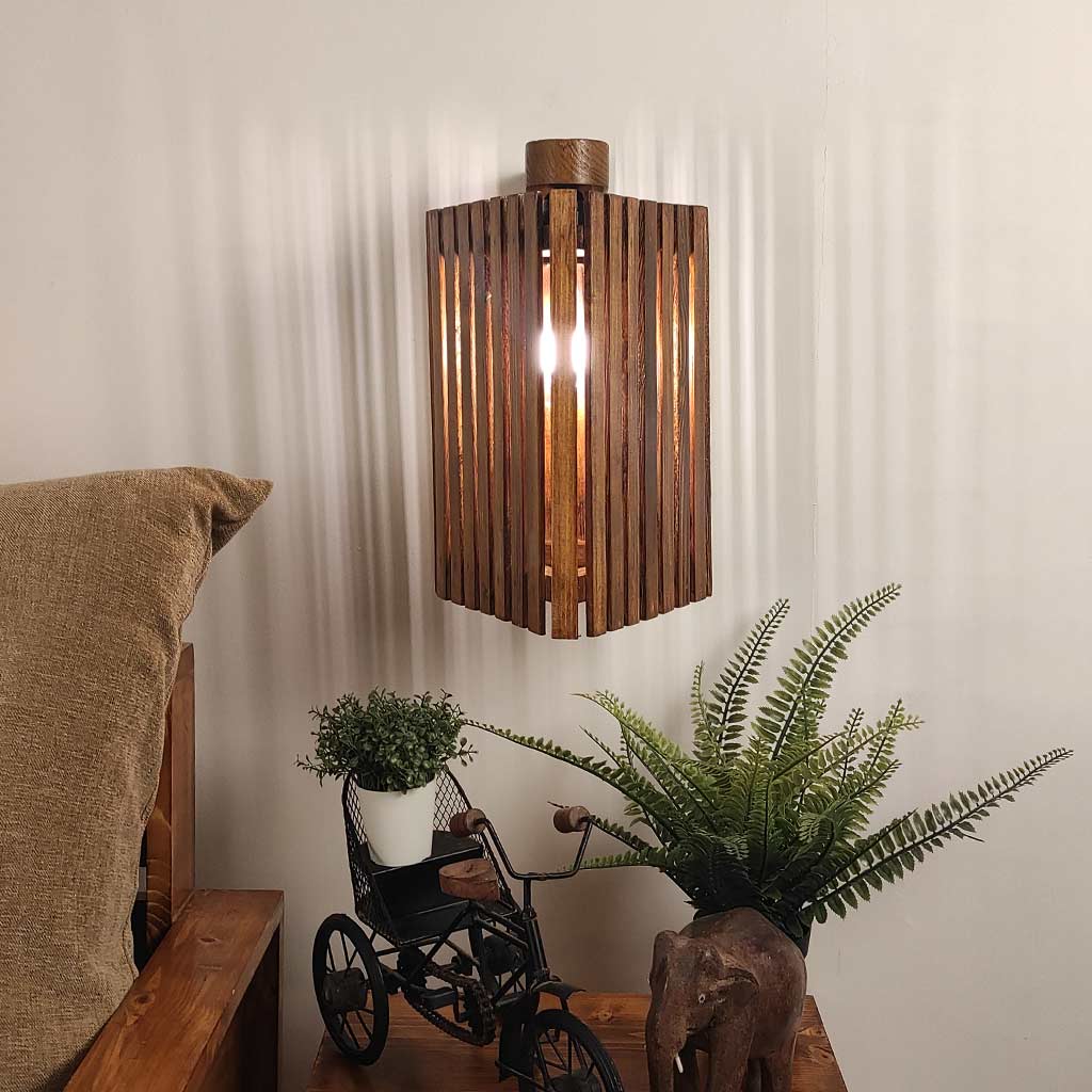 Trikona Brown Wooden Wall Light