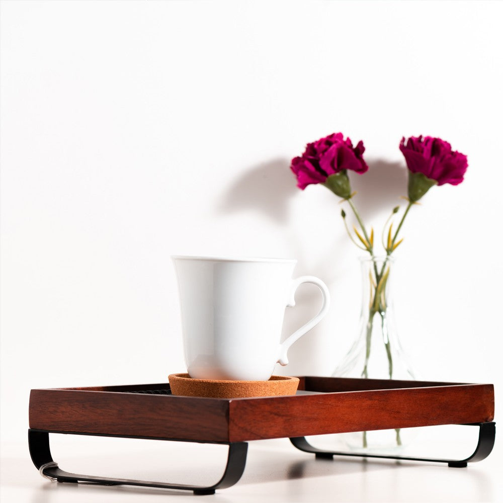 Solid Wood Serving Tray with Metal Stand from Mahogany Collection (Large)