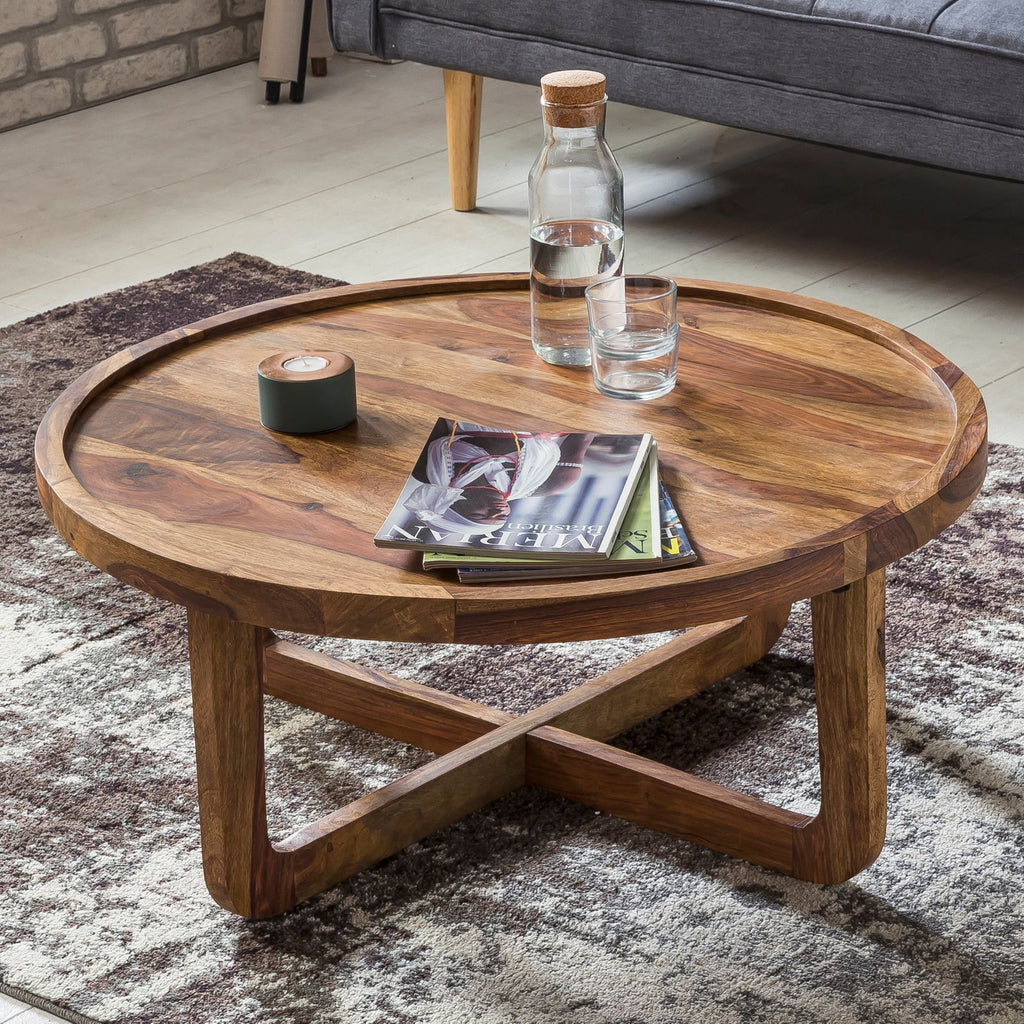 Solid Wood Curved Round Coffee Table