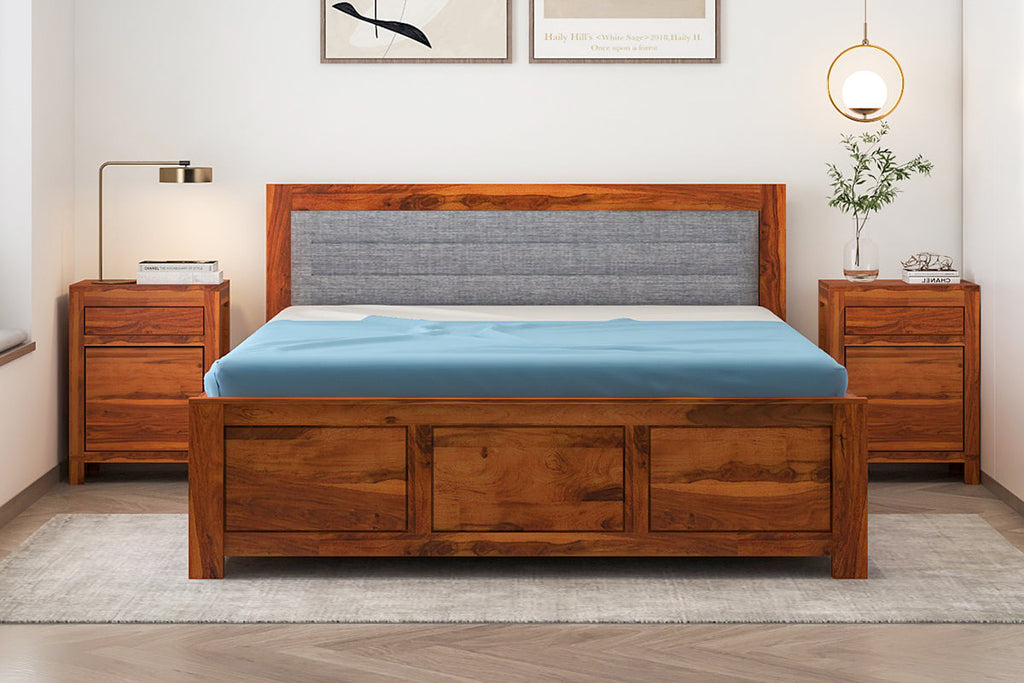 Solid Wood Upholstered Essential Bed with Storage