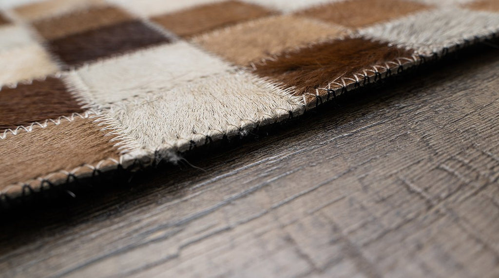 Alison Beige.Brown Leather Hairon Carpet