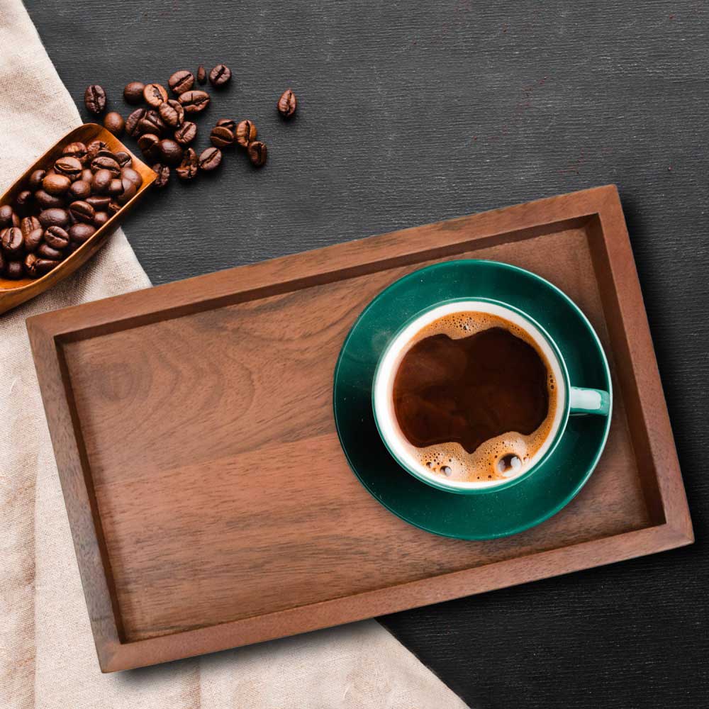 Solid Wood Serving Tray with Metal Stand from Mahogany Collection (Small)