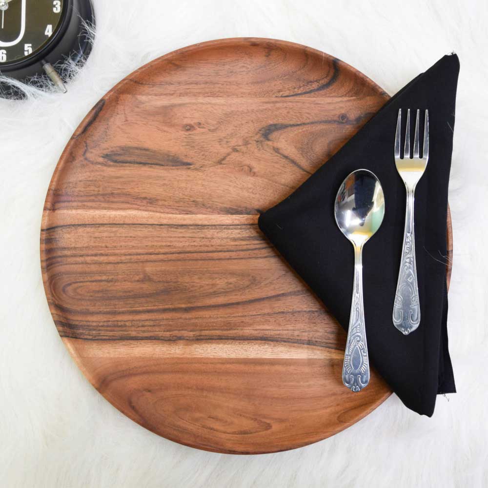Solid Wood Retro Round Serving Tray