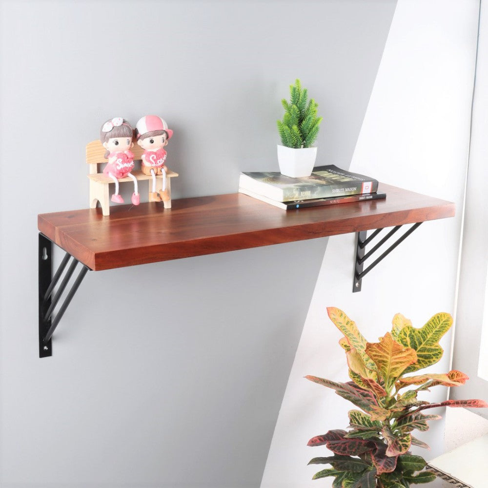 Solid Wood Wall Shelf in Cinnamon with Black Frames