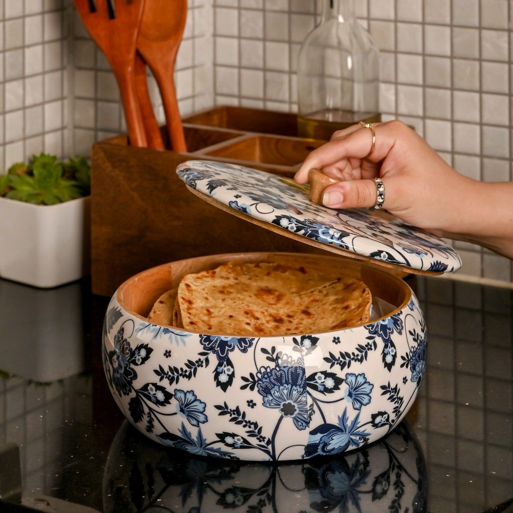 Buy Solid Wood Floral Roti Box Online | New Launches Kitchenware ...