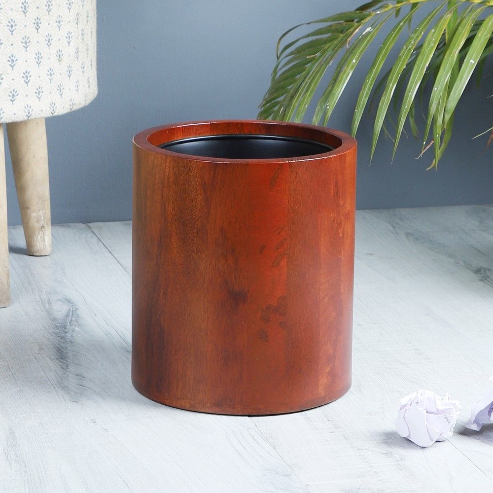Solid Wood Curvy Wastebasket from Mahogany Collection