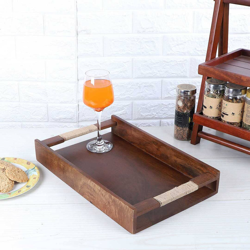 Solid Wood Tribal Serving Tray in Walnut