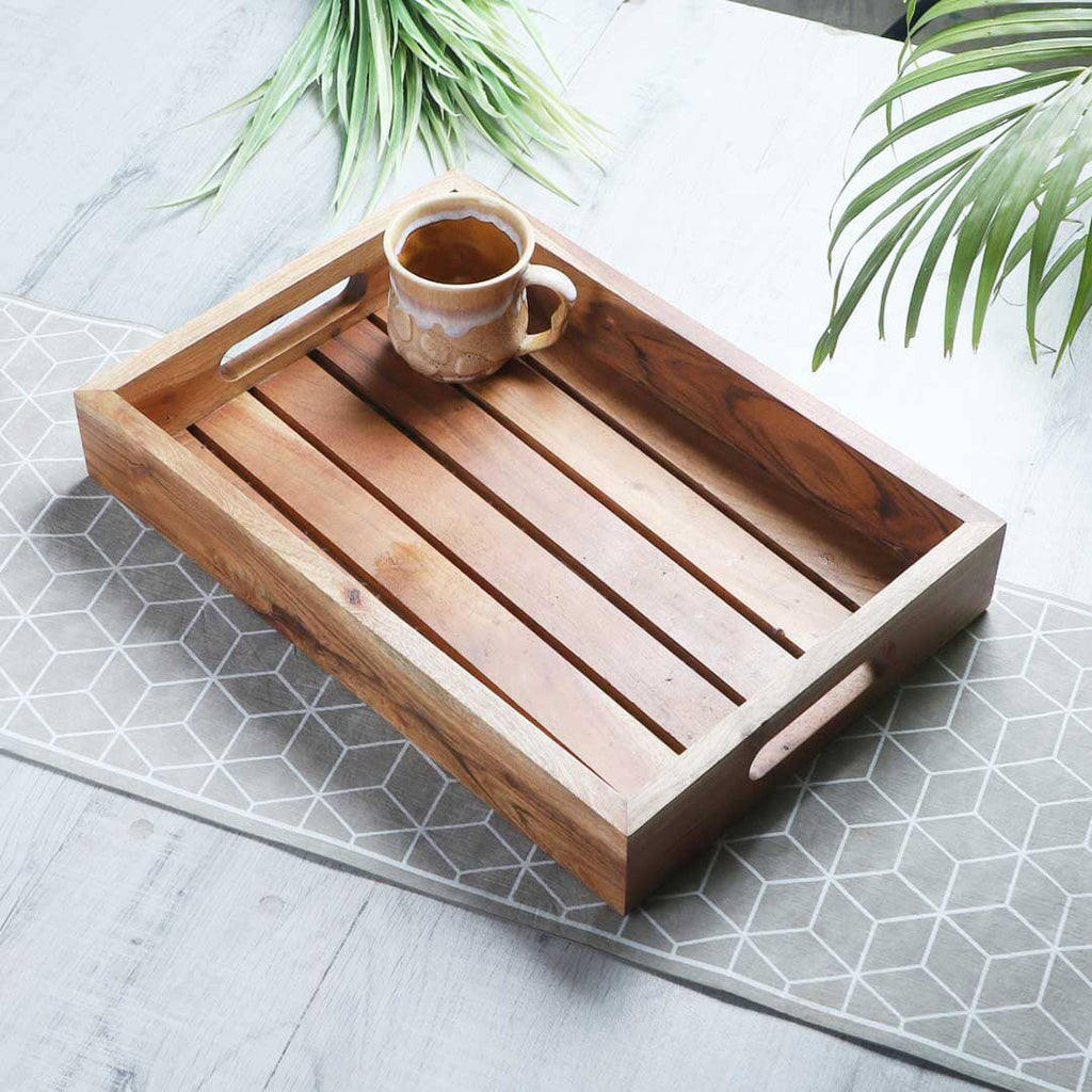 Wooden Standing Stripes Serving Tray