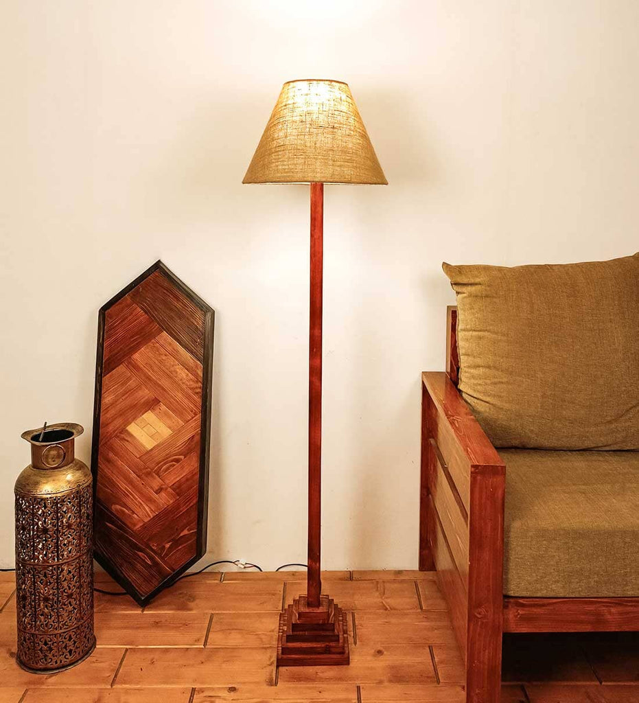 Babel Beige Fabric Lampshade Floor Lamp With Brown Base