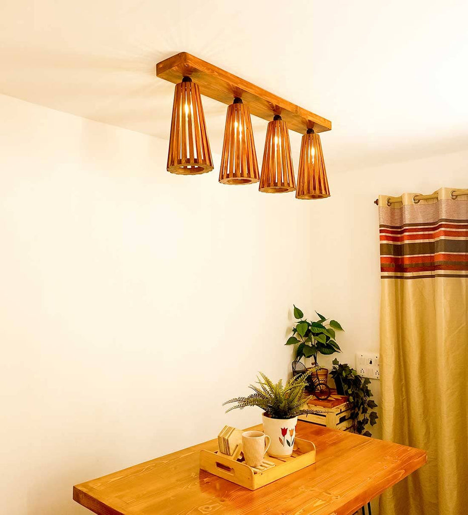 Billet Brown Wooden 4 Series Ceiling Lamp