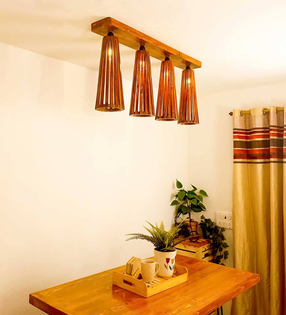 Bole Brown Wooden 4 Series Ceiling Lamp