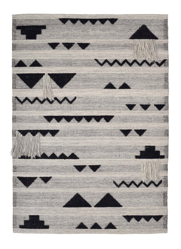 Caldera Natural Wool Handwoven Panja Dhurry Carpet 7.5 x 5