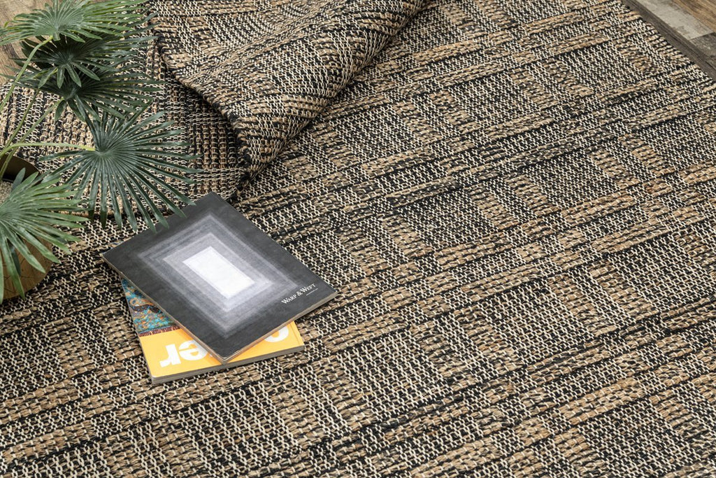Cleo Charcoal Gold Panja Weave Dhurrie
