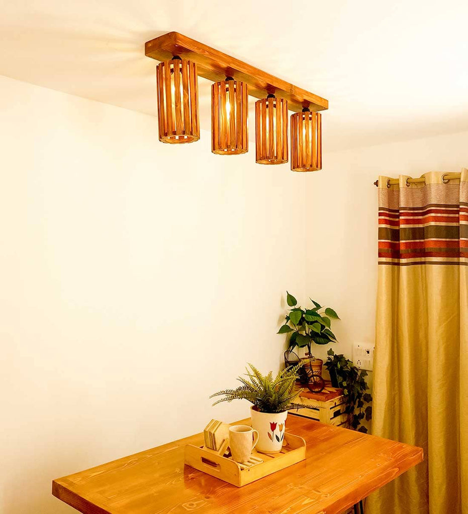 Casa Brown Wooden 4 Series Ceiling Lamp