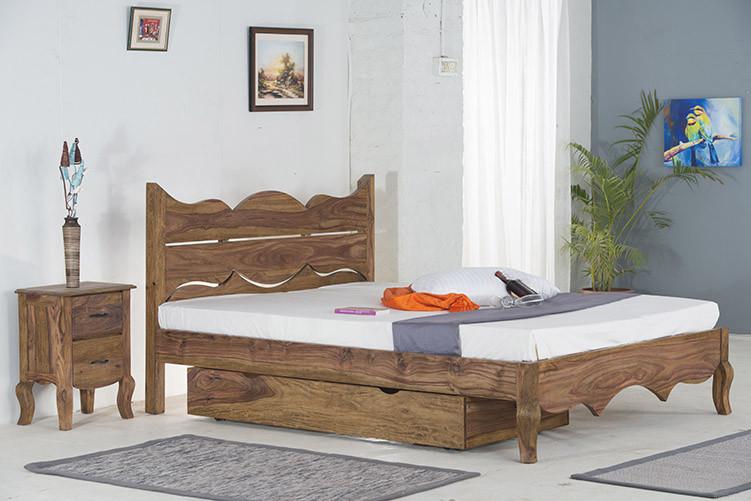 With Trolley - Solid Sheesham Wood bed - Tania Grand Bed