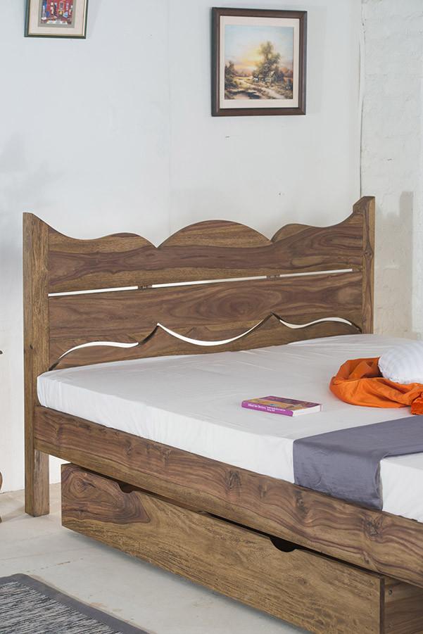 With Trolley- Solid Sheesham Wood bed - Tania Grand Bed