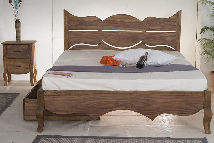 With Trolley Storaage -Solid Sheesham Wood bed - Tania Grand Bed