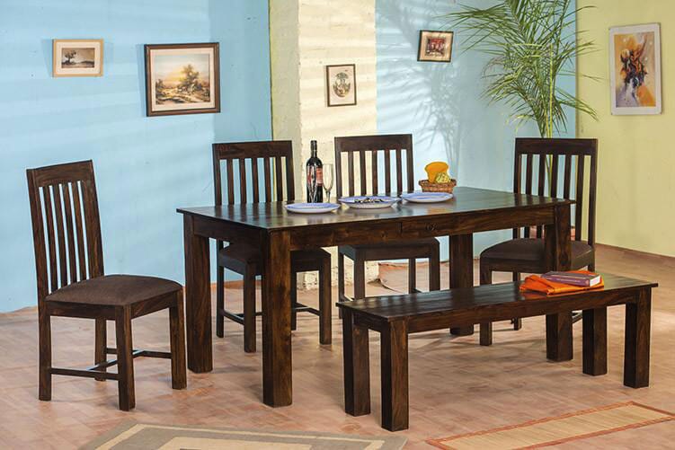 Solid Wood Turner Dining Set 6 Seater ( With Bench & Drawers )