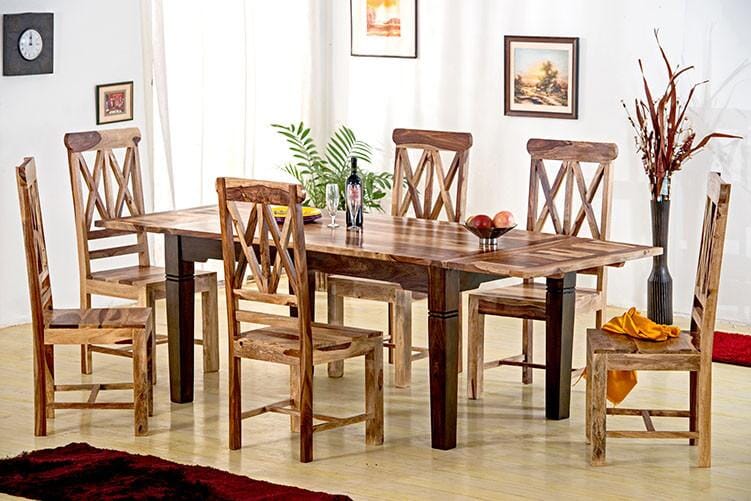 Solid Wood ETER Dining Set 6 Seater with Chairs + Extensions