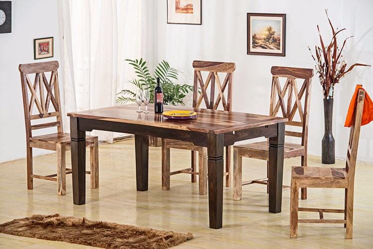 Solid Wood ETER Dining Set 4 Seater with Chairs + Extensions