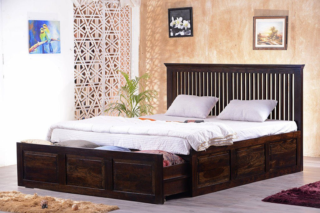 Solid Wood Stripe Bed with Front Open Dual Storage