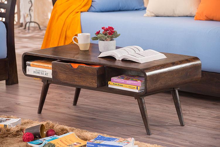 Solid Wood Slant Coffee Table with Drawer
