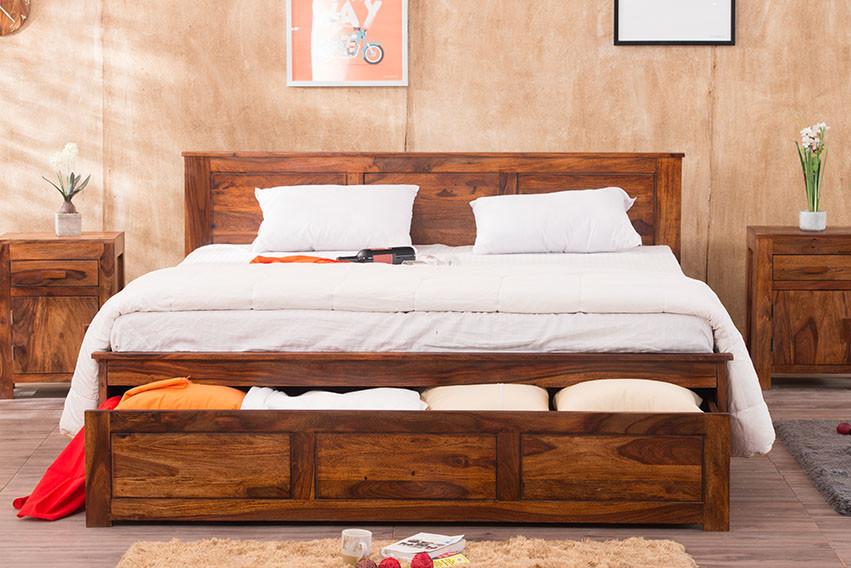 Solid Wood Essential Bed with Front Open Dual Storage