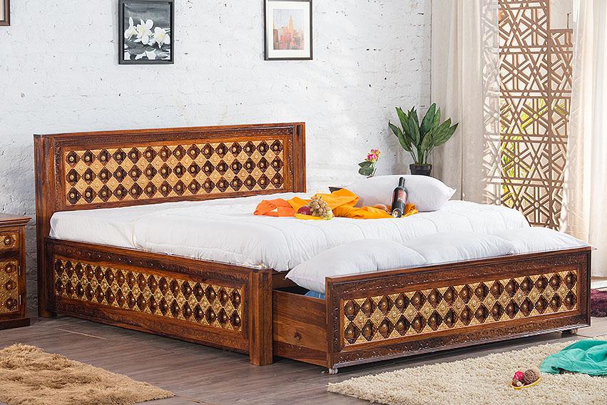 Solid Wood Brass Bed A with DUAL Storage