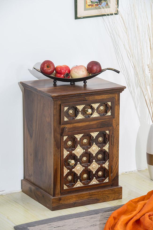 Solid Wood Brass Bedside Table D
