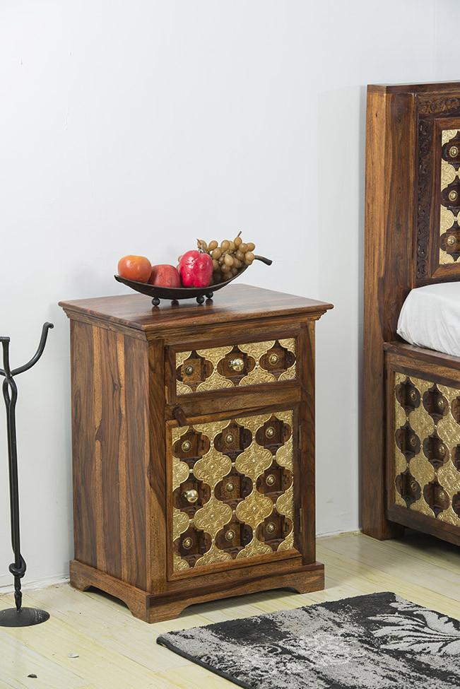 Solid Wood Brass Bedside Table A