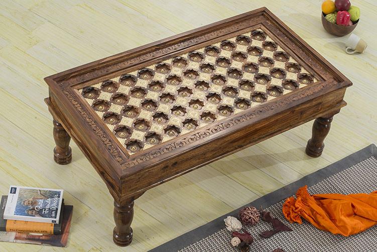 Solid Wood Brass Coffee Table D