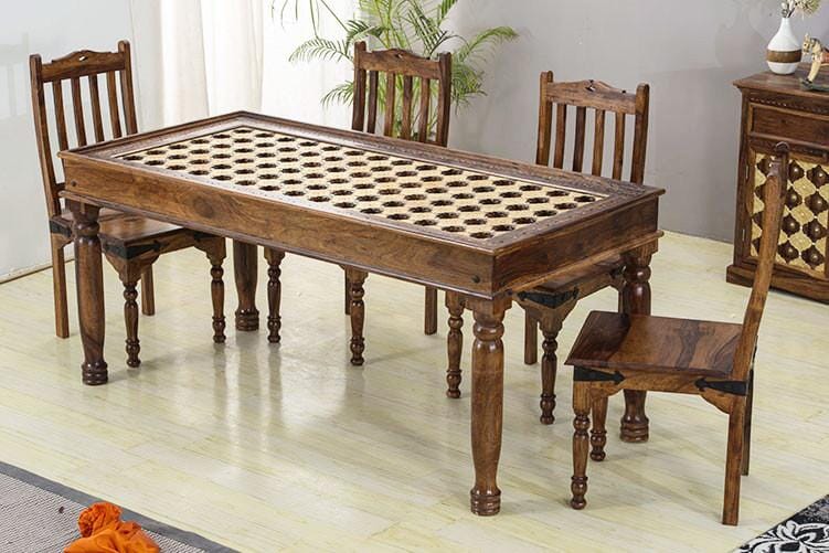 Solid Wood Brass Dining Set A 4 Seater with Chairs