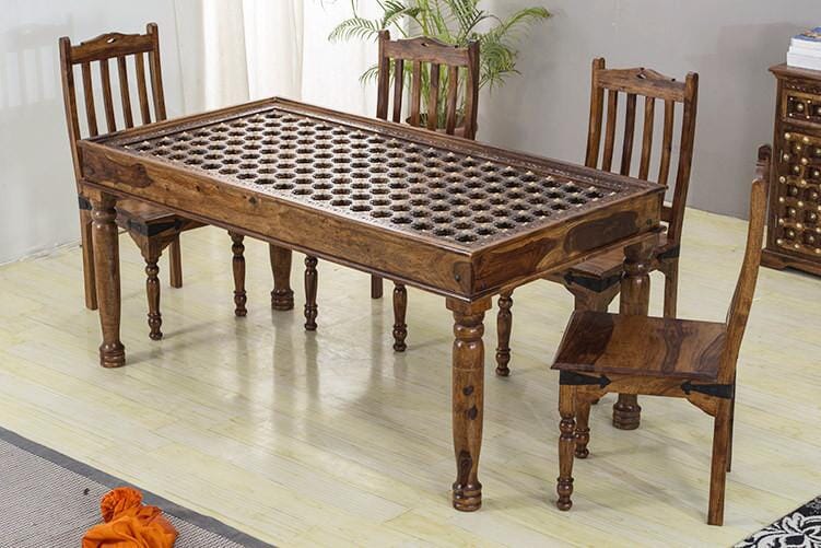 Solid Wood Brass Dining Set C 4 Seater with Chairs