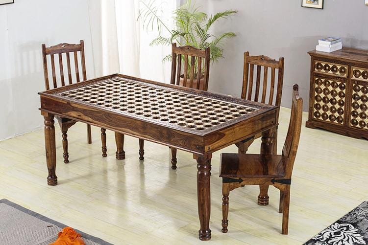 Solid Wood Brass Dining Set D 4 Seater with Chairs