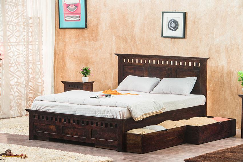 Solid Wood Kuber Bed with Drawer Trolley Storages