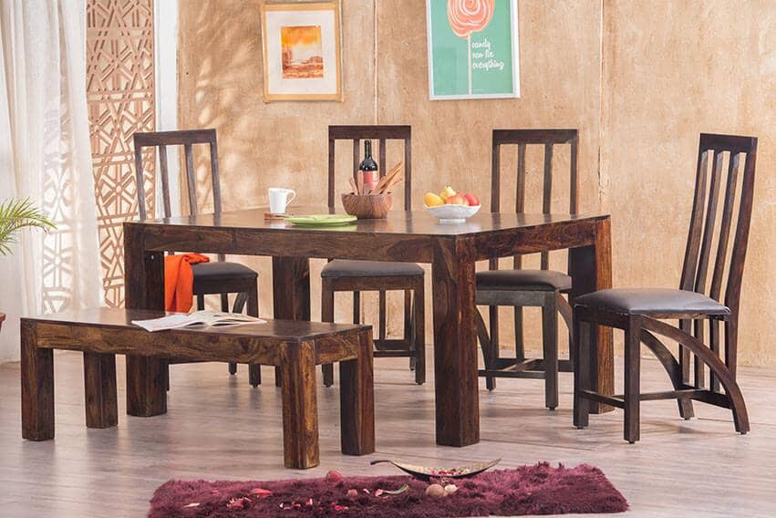 Solid Wood Romeo Dining Set D 6 Seater with Bench
