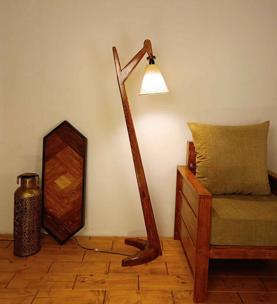 Druid Wooden Floor Lamp with Brown Base and Jute Fabric Lampshade